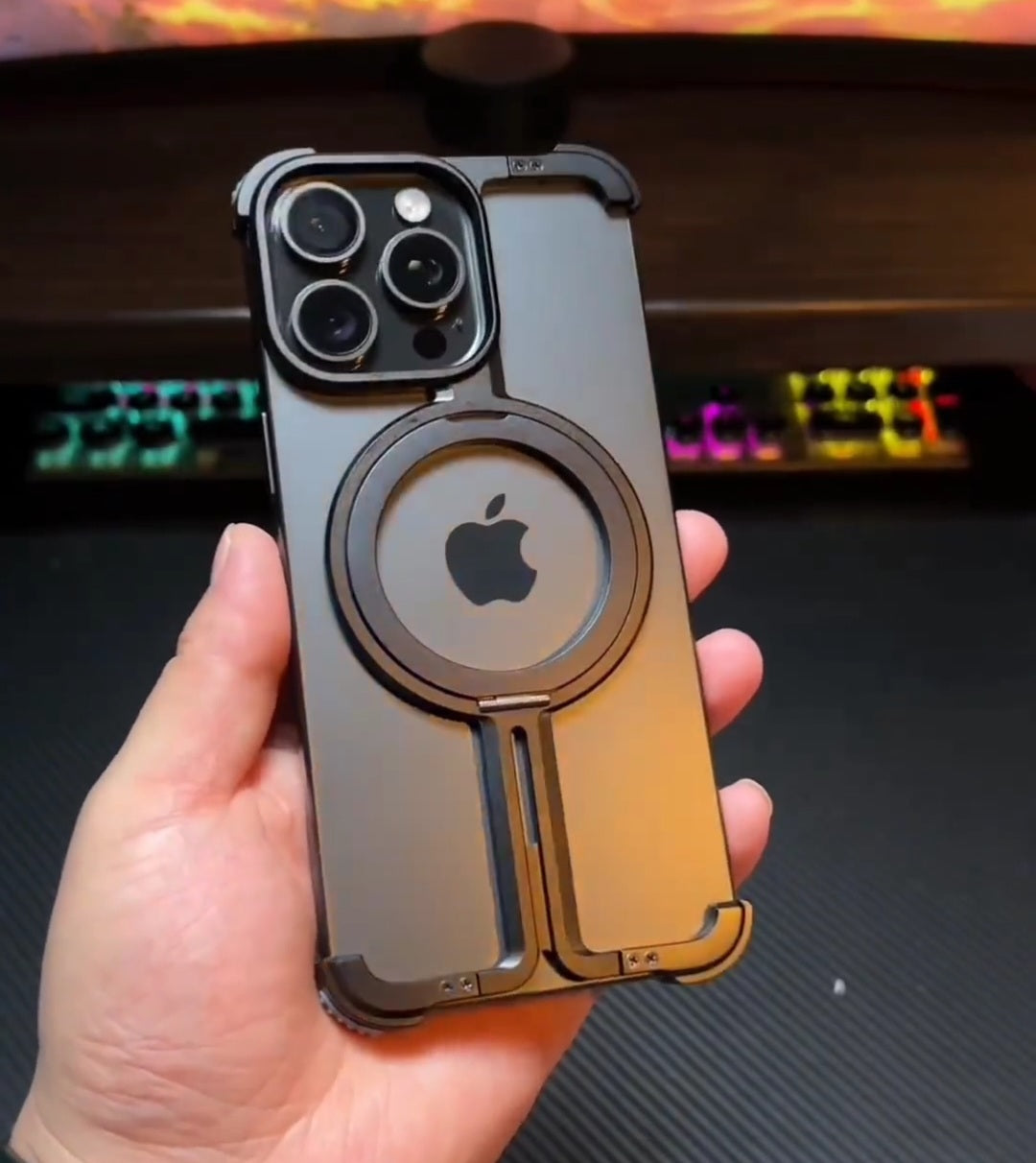 iPhone 14 Series  Edgeless Metal Magnetic Holder Phone Case