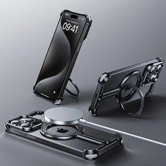 iPhone 14 Series  Edgeless Metal Magnetic Holder Phone Case